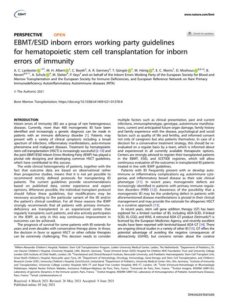 EBMT/ESID inborn errors working party guidelines for .